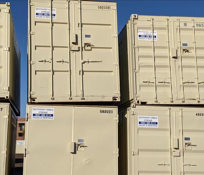Multiple large tan storage units