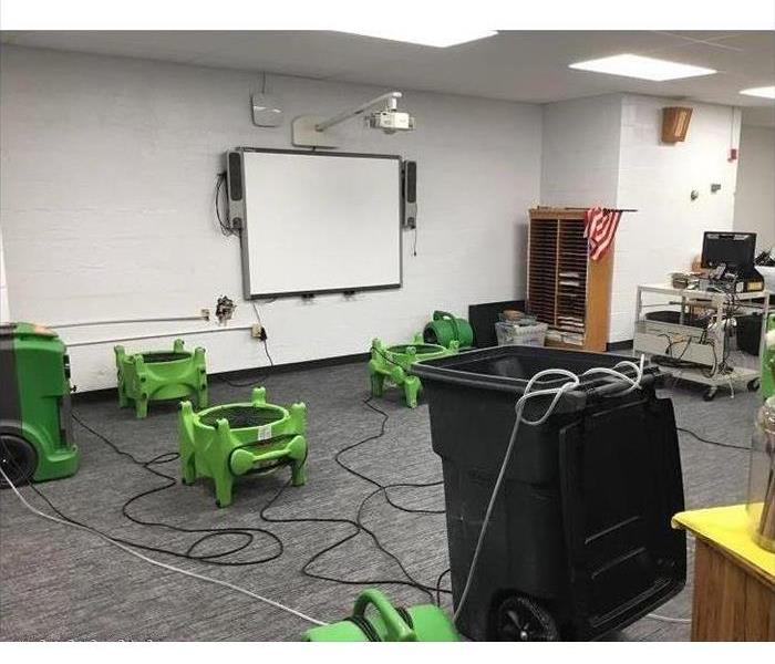 SERVPRO equipment sits in a school classroom