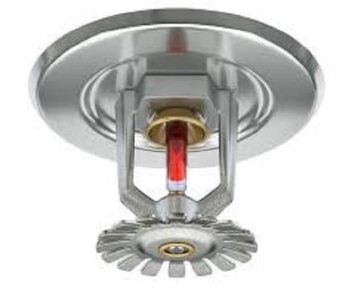 A classic sprinkler head with a red glass bulb