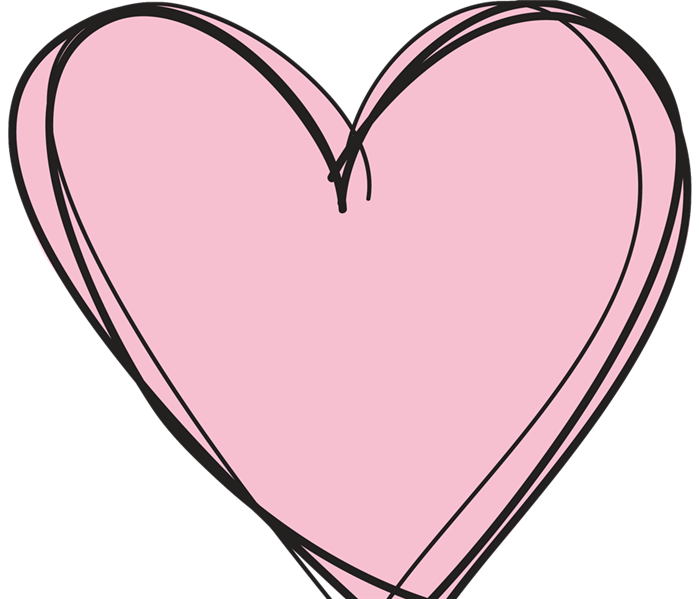 A pink heart with multiple thin black outlines