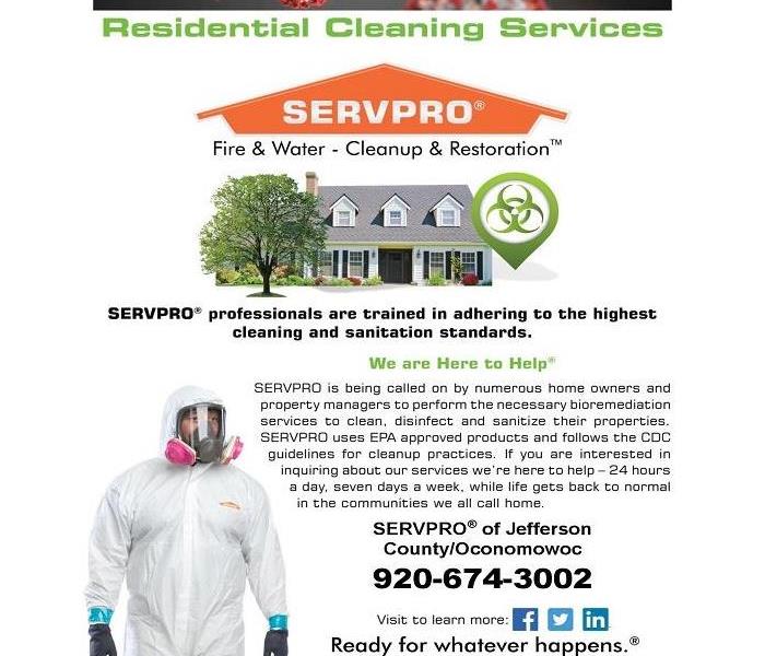 Flyer from SERVPRO promoting residential disinfecting services