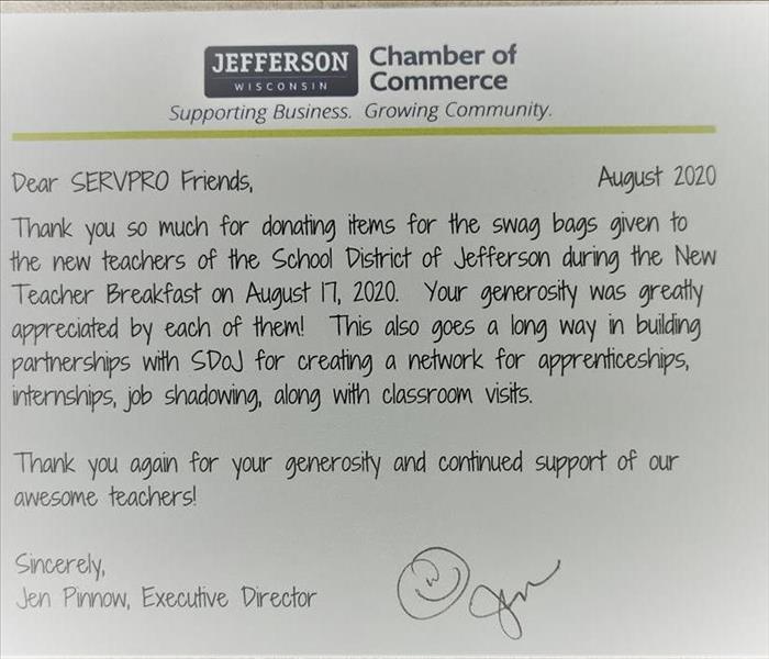 A piece of letterhead from the Jefferson Chamber has a letter on it