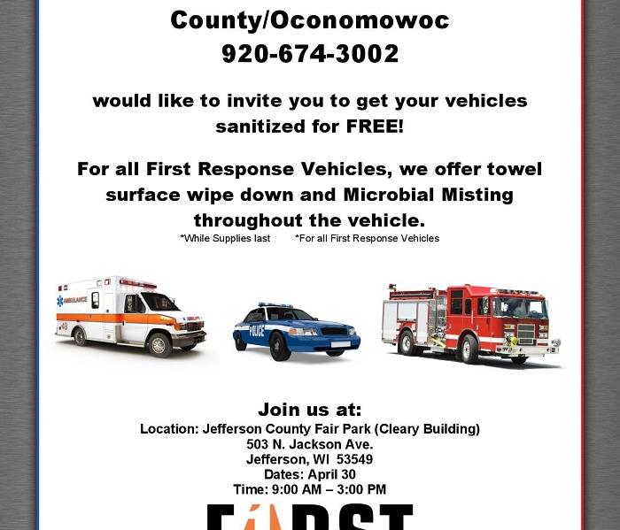 Announcement Flyer for First Responder Vehicle Disinfecting