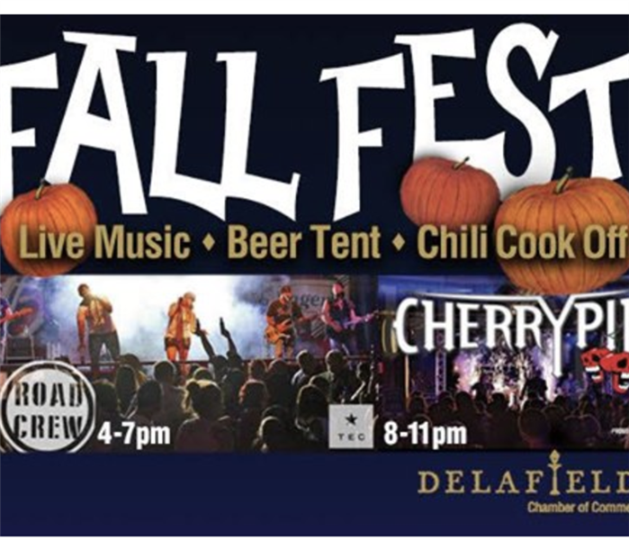 Banner of a harvest moon with information about Delafield Fall Fest